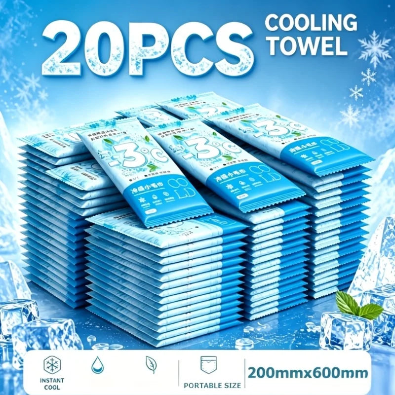 Portable Cooling Towels 10/20 Pack 200x600mm Cold Wipes for Sports Beach Gym Hiking Camping