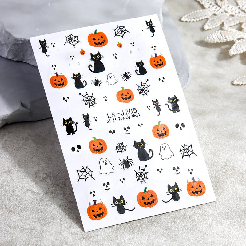Halloween Nail Stickers Cartoon Ghost Pumpkin Spider Web Designs, Autumn Nail Decals