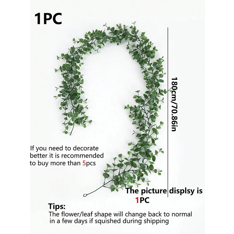 Artificial Ivy Hanging Eucalyptus Vine for Indoor Outdoor Garden Wall Decor - 180cm