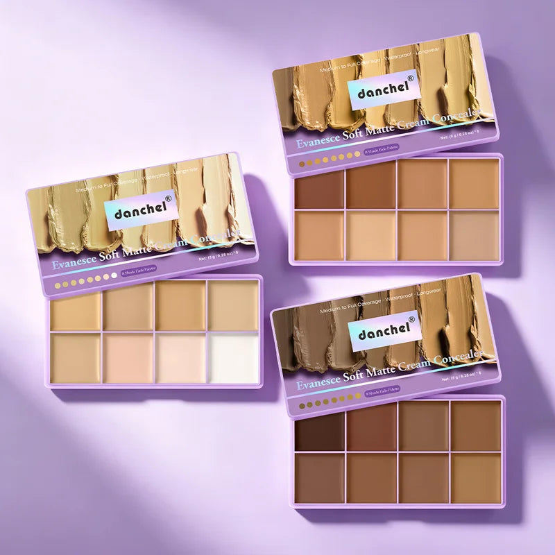 Full Coverage Matte Concealer Palette - 8 Shades, Waterproof & Long Lasting Face Makeup