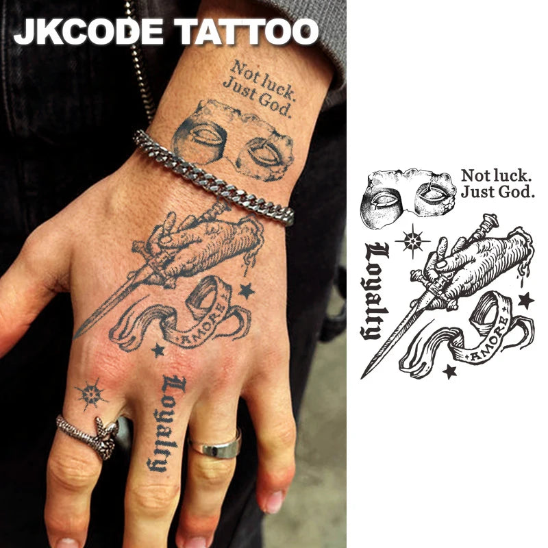Waterproof Temporary Tattoo Stickers Gothic Mysterious Mask Design Long-Lasting