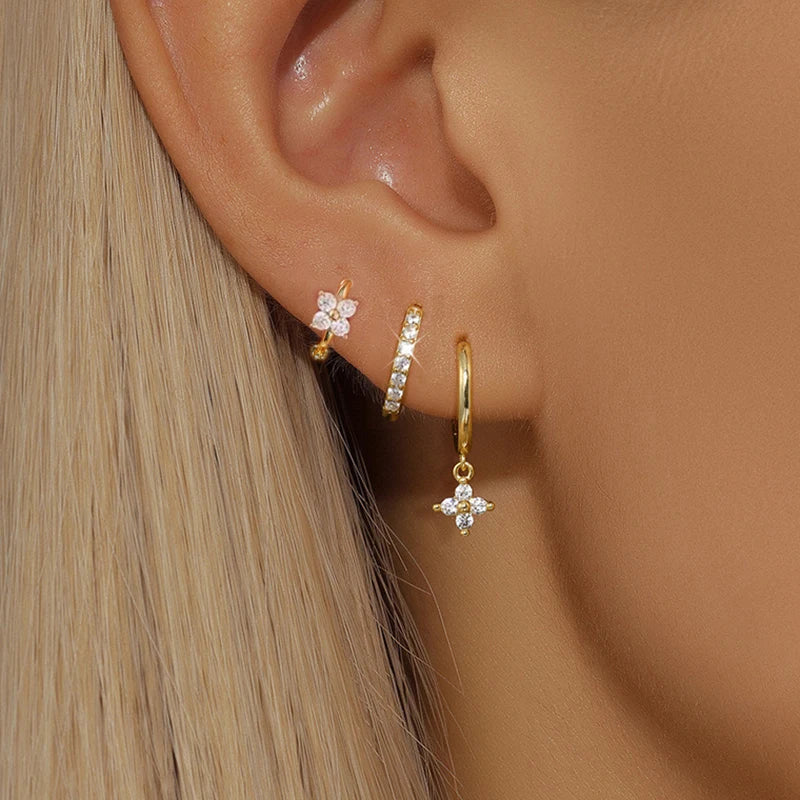 3PCS Small Hoop Earrings Set for Women - Geometric Zircon Jewelry, Wedding & Cartilage Piercing