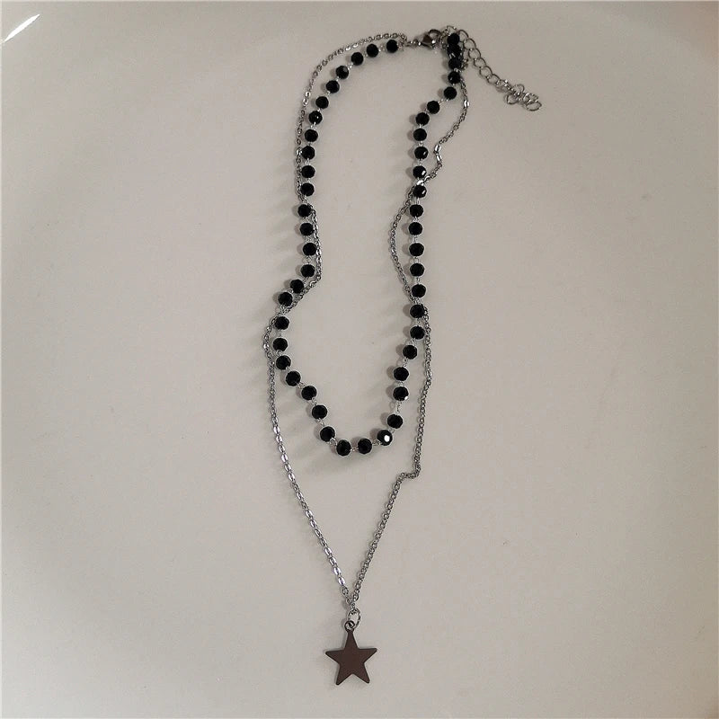 Kpop Goth Vintage Y2K Star Pendant Beaded Chain Necklace for Women & Men