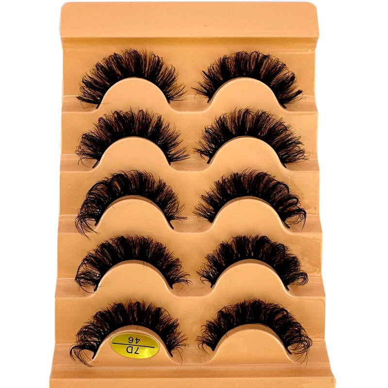 3D Natural False Eyelashes with D Curl Fluffy Style - Wispy Cross 5 Pairs