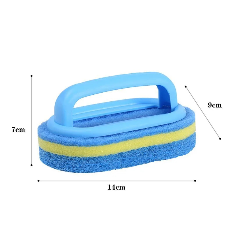 Household Cleaning Brush with Handle - Durable Sponge & Plastic Scrubbing Tool for Kitchen & Bathroom