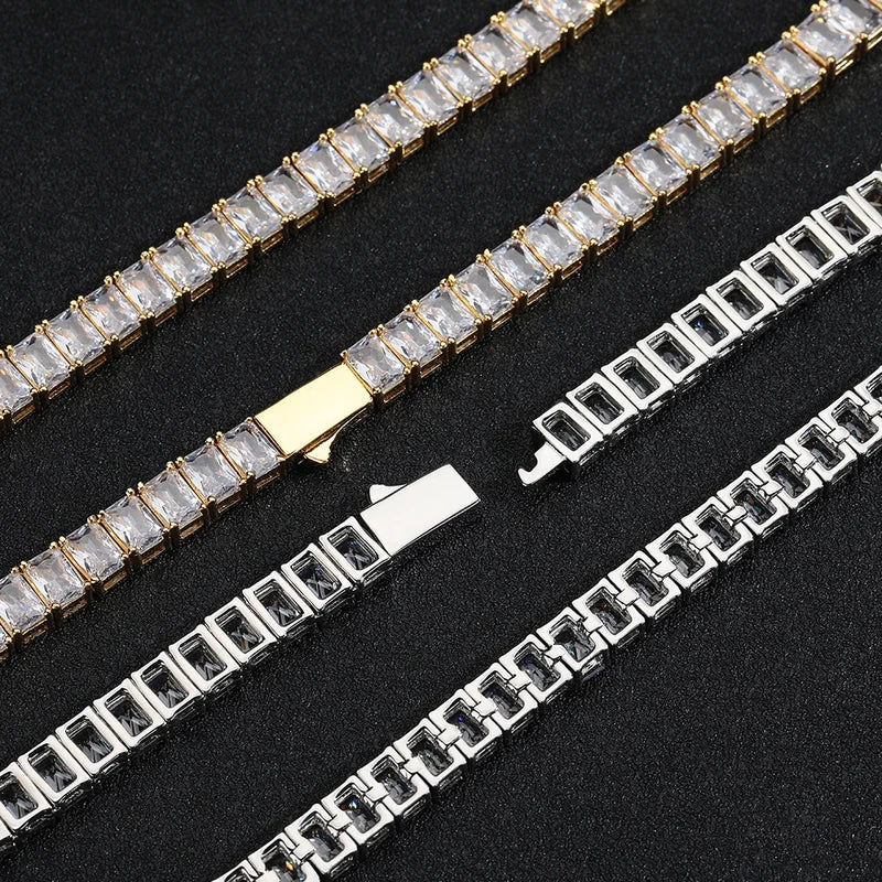 Unisex Hip Hop Tennis Bracelet Iced Out CZ Diamond Chain Gold Silver Jewelry