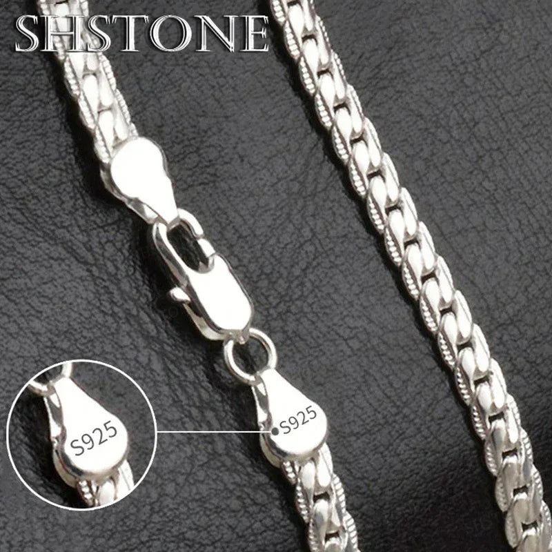 18K Gold & Sterling Silver Full Sideways Necklace 6mm Chain for Women & Men