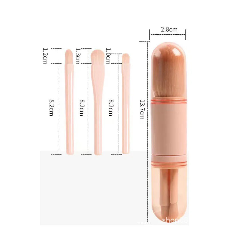 4-in-1 Travel Makeup Brush Set Retractable Kabuki & Eye Brushes