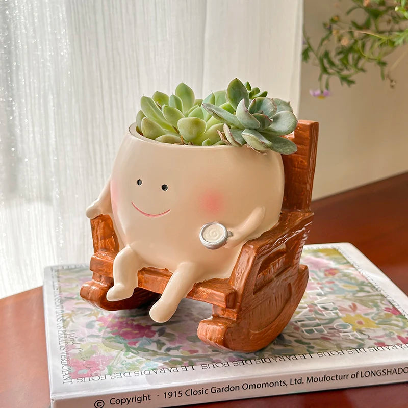 Cute Ghost Resin Succulent Planter with Rocking Chair Shape for Home Office Decor