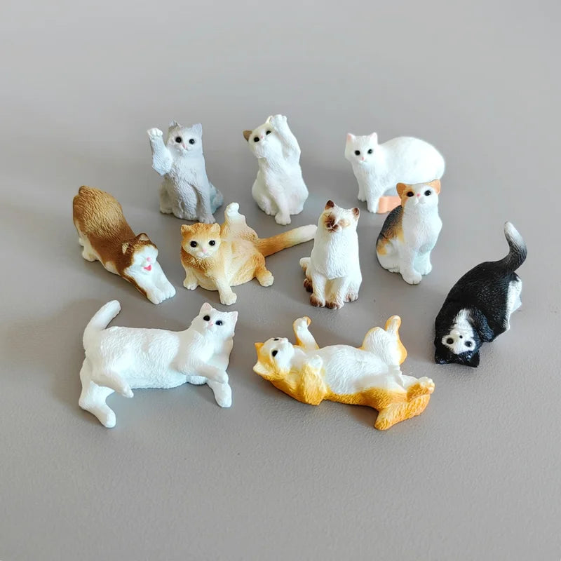 Mini Play Cat Resin Figurine Set for Bonsai and Fairy Garden Decor - 10 Pieces