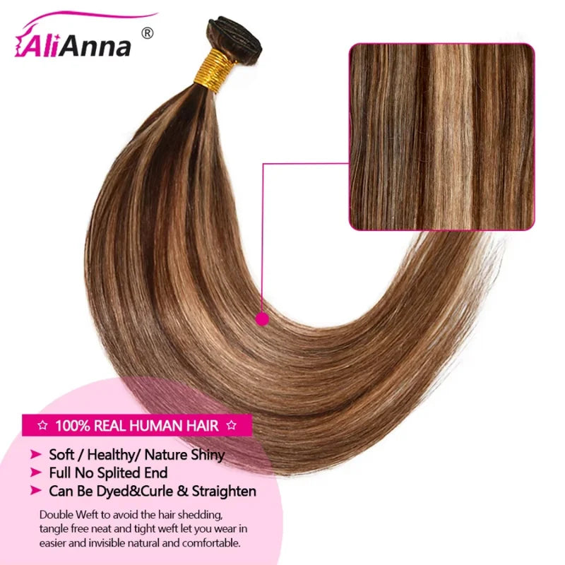 Highlight Human Hair Bundles & Weaves - 12-26 Inch Blonde Ombre, No Shedding, High Quality