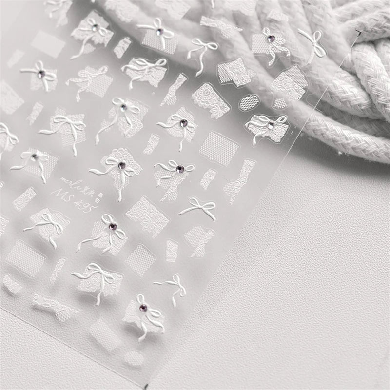 5D Diamond Nail Art Stickers with Lace Bow & Rhinestones for Manicure DIY