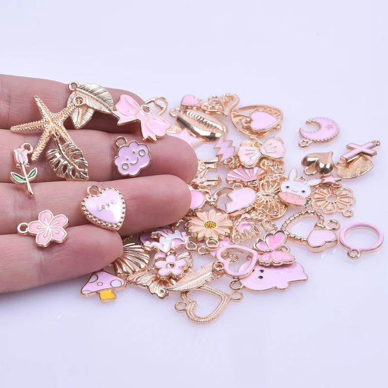 Assorted Heart Rabbit Flower Enamel Charms for Jewelry Making - Bulk DIY Pendant Mix