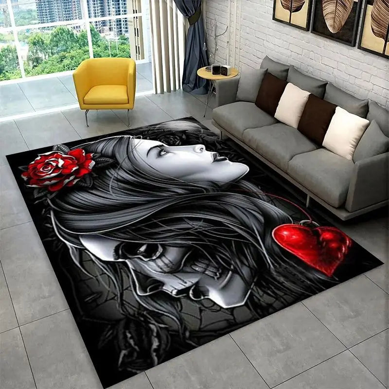 Gothic Skull Dead Girl Horror Area Rug Non-slip Floor Mat for Bedroom Living Room