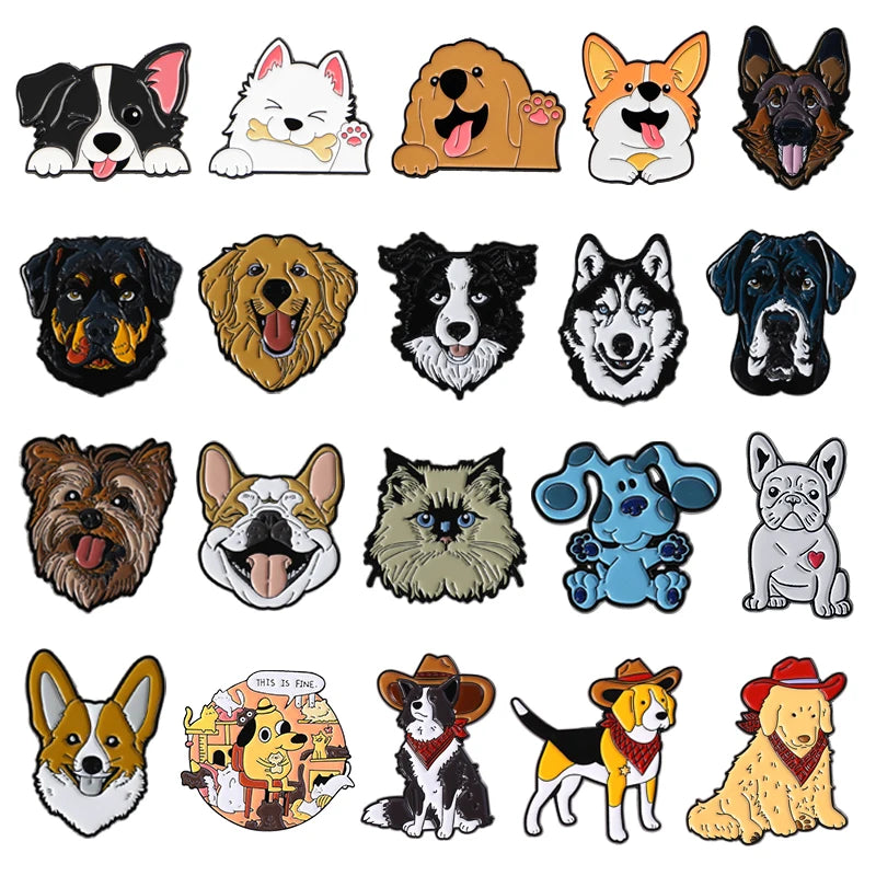 Cute Cartoon Pet Dog Enamel Pins - Golden Retriever, Beagle & Collie Brooches