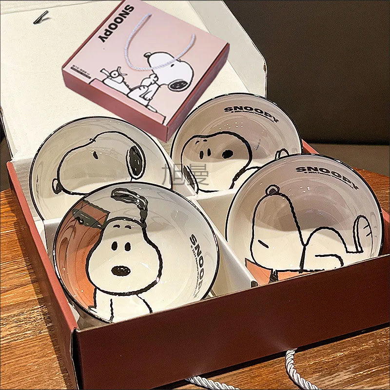 Cute Snoopy Ceramic Bowl Set - Kawaii Cartoon Household Tableware, Multiple Colors