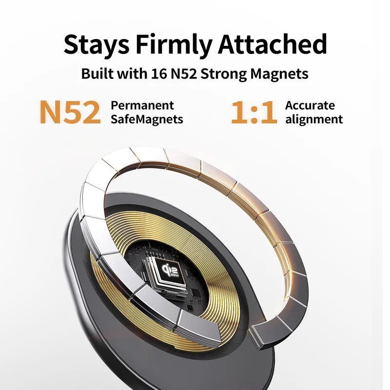 Wireless Charger Stand Qi2.2 25W Fast Charging Dock for iPhone, Watch, Earbuds - Metal, 360° Rotation