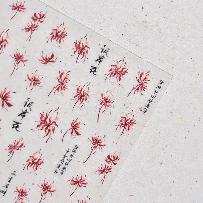 Nail Art Stickers Self-Adhesive 5D Spider Lily Nail Decorations Set