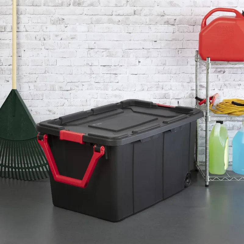40 Gallon Wheeled Plastic Storage Bin - Heavy Duty Industrial Tote with Handle, Pack of 2