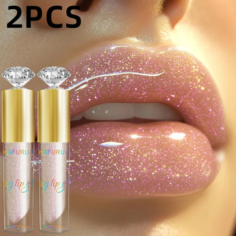 Moisturizing Glitter Lip Gloss Set - 2PCS Sparkling Lip Oil for Women