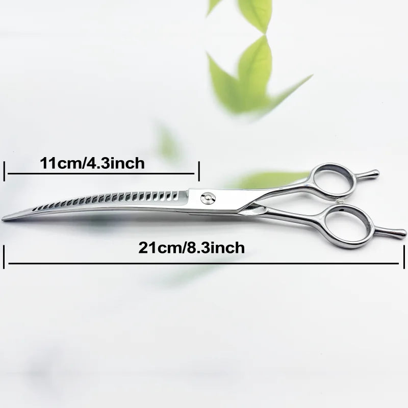 Pet Grooming Scissors 8 Inch Curved Shark Hair Trimming Shears for Dogs & Pets