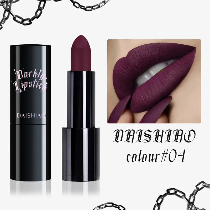 Long-Lasting Waterproof Matte Lipstick - Dark Night, Purple & Orange Shades