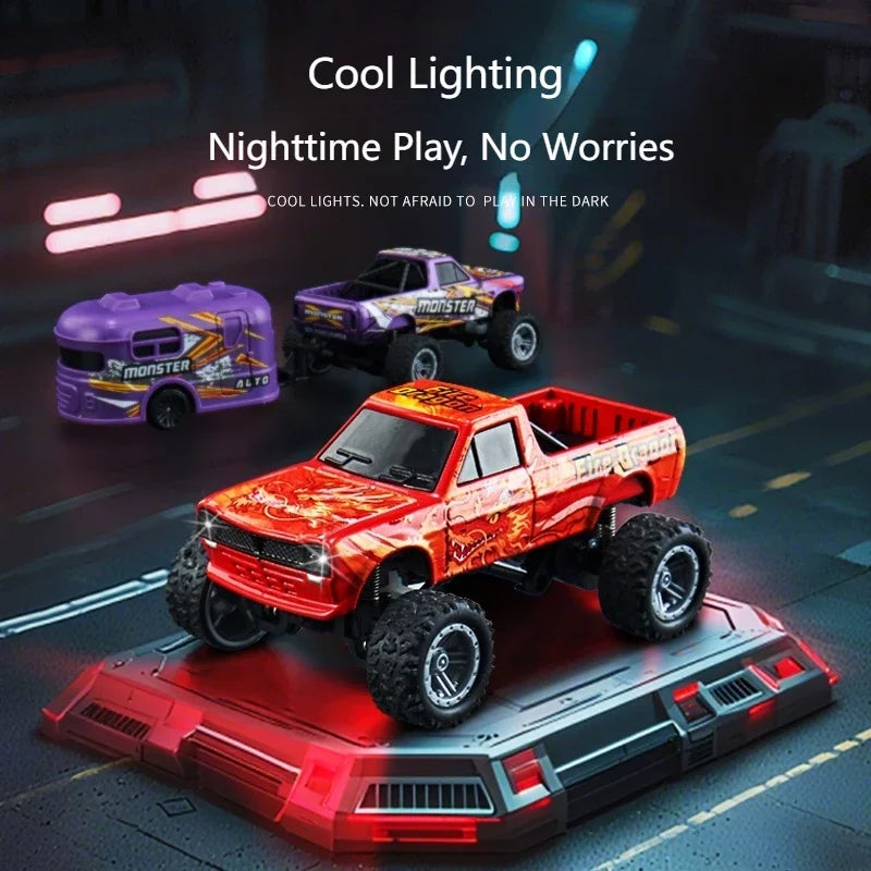 Mini Alloy RC Car 1/64 Scale Remote Control Toy with Lights and Speed Adjustment