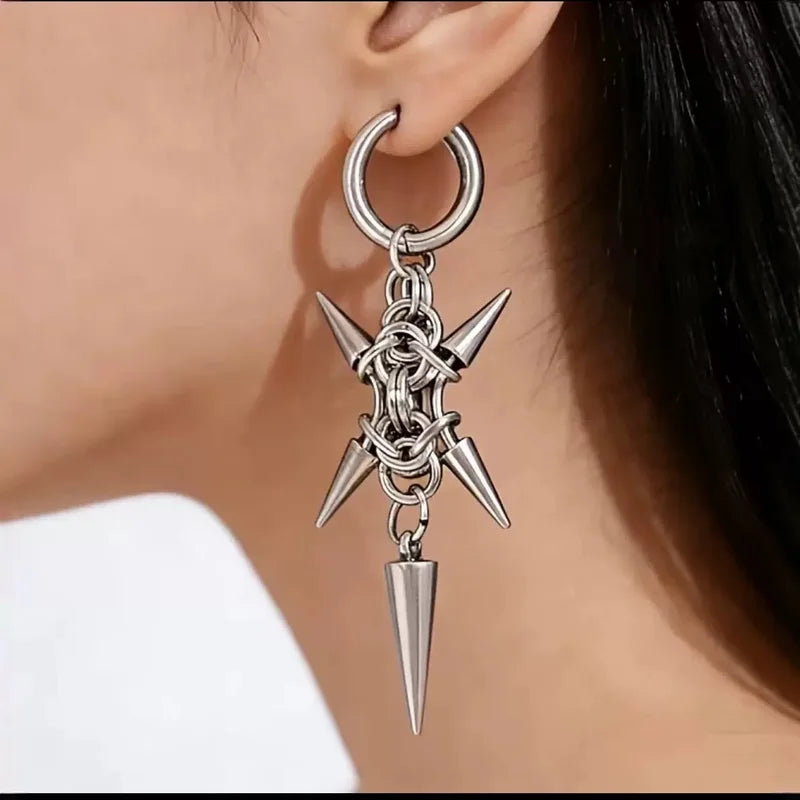 Goth Cross Rivet Earrings for Women Stainless Steel Punk Jewelry