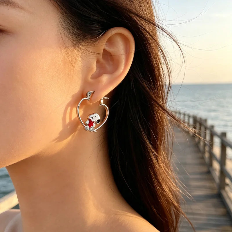 Sweet Snoopy Enamel Pendant Earrings - Cute Jewelry Gift for Fans
