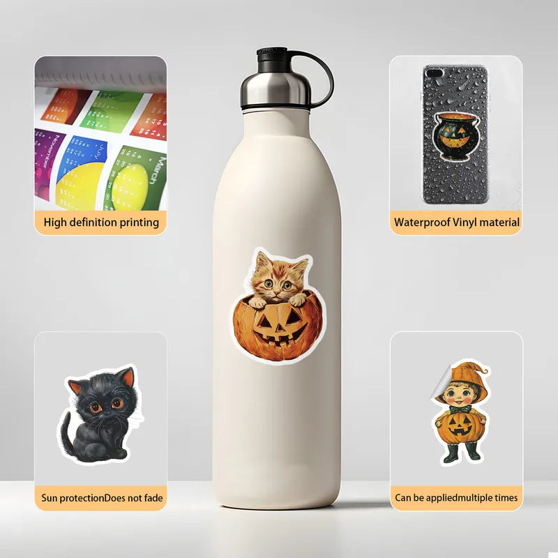 50PCS Nordic Style Waterproof Halloween Graffiti Stickers for Water Bottles & Skateboards