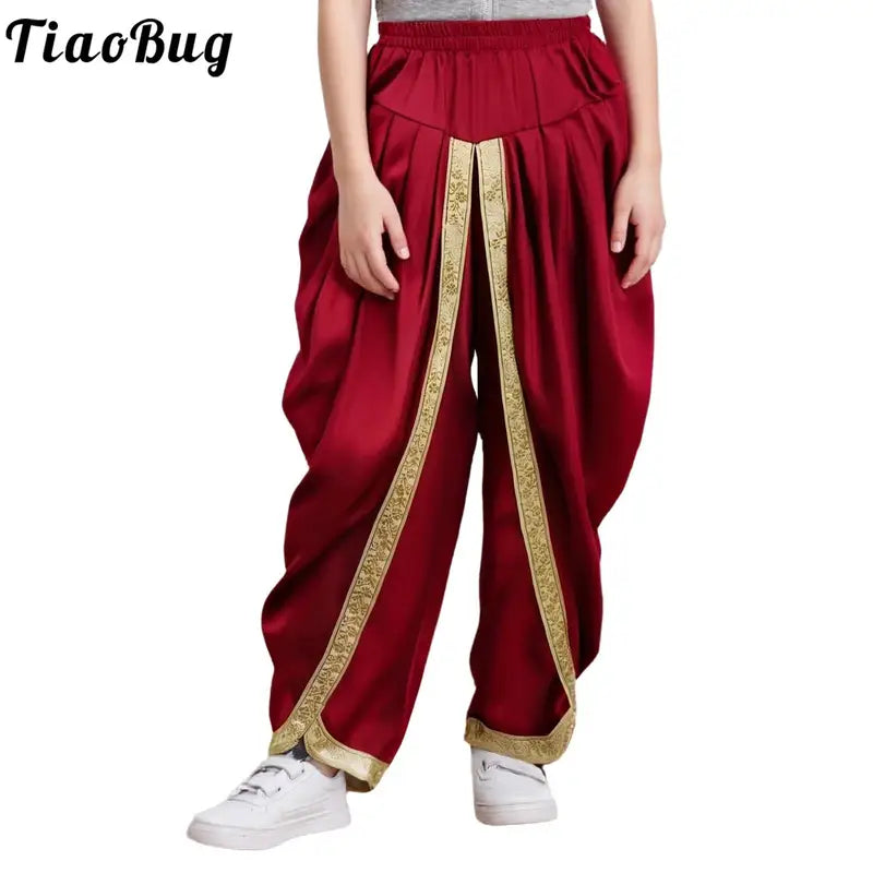 Kids Boys Satin Dhoti Pants with Elastic Waistband for Festive & Party Occasions