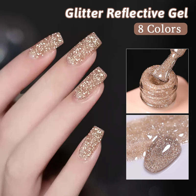 15ml Reflective Glitter Nail Gel Polish - Shiny Semi-Permanent UV & LED Manicure