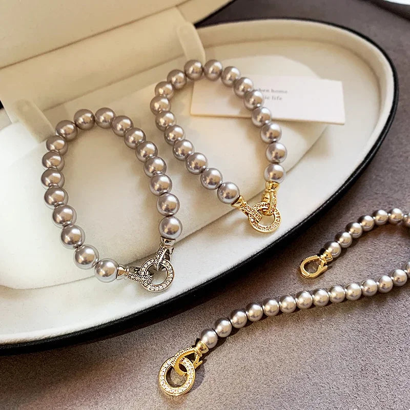 Elegant Micro Set Zircon Pearl Charm Bracelets for Women - Multiple Colors