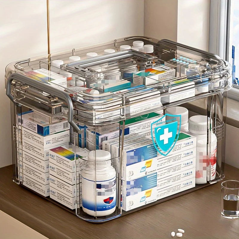 Multi-Purpose Medicine Organizer Storage Box with Labels and Tray