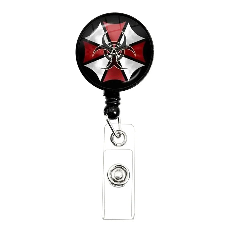 Retractable Badge Reel with Umbrella Display ID Card Holder for Staff