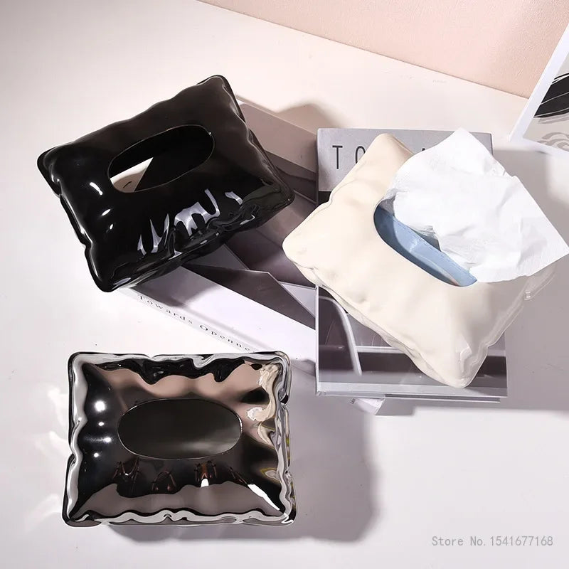 Ceramic Tissue Box Cover Cream Light Luxury Napkin Dispenser Home Decor