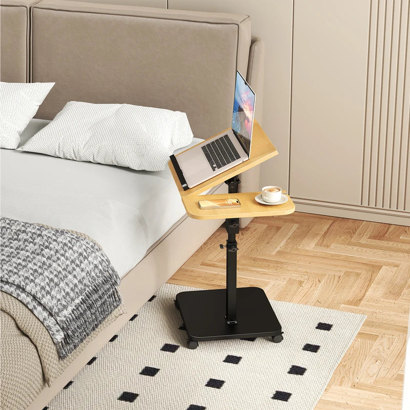 Adjustable Height C-Shaped Side Table with Wheels - Swivel Sofa & TV Tray for Living Room