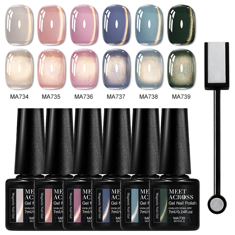 7Pcs Magnetic Gel Nail Polish Set Long Lasting Glitter UV LED Soak Off Kit