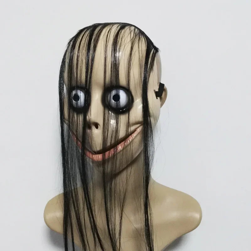 Halloween Ghost Mask for Cosplay & Party - Long Hair V-Shaped Mouth Roleplay Mask