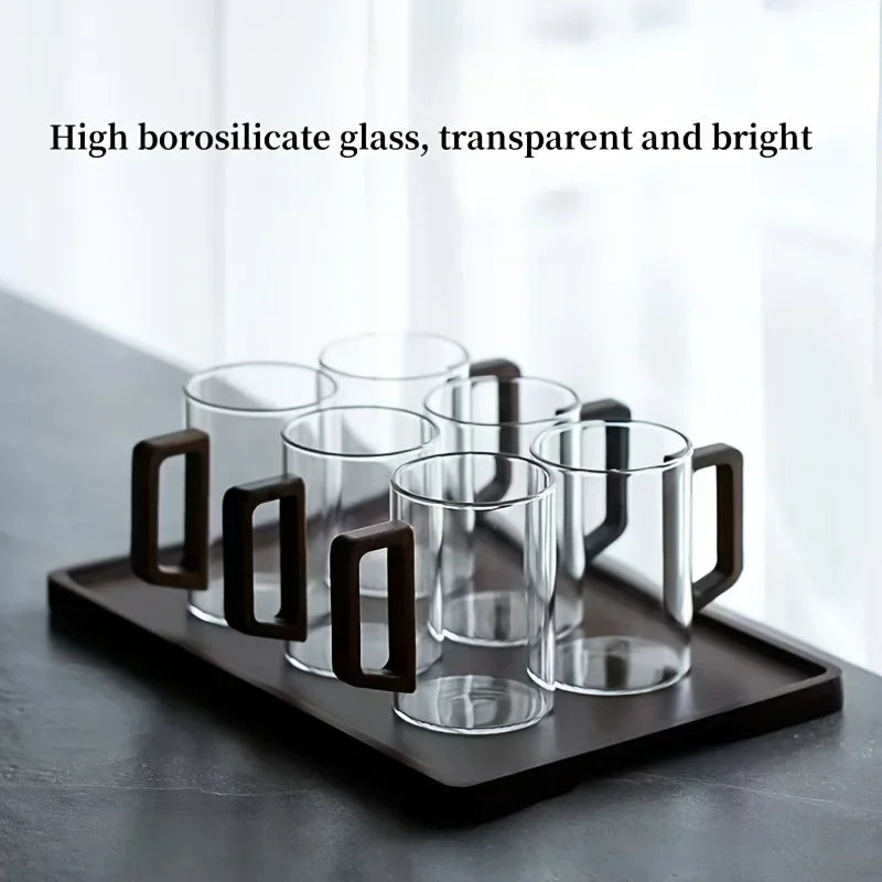 400ml Heat-Resistant Glass Cup with Walnut Handle for Tea and Coffee - Multiple Colors