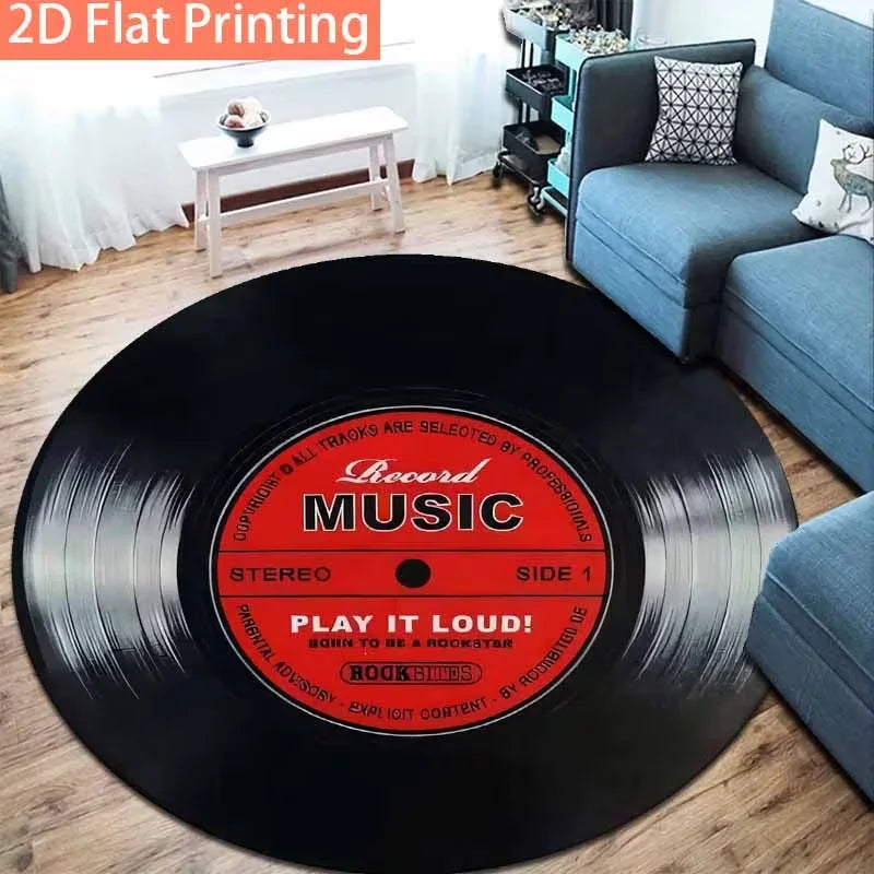 Retro Vinyl Record Carpet - Soft Round Rug for Living Room, Bedroom, Office Decor