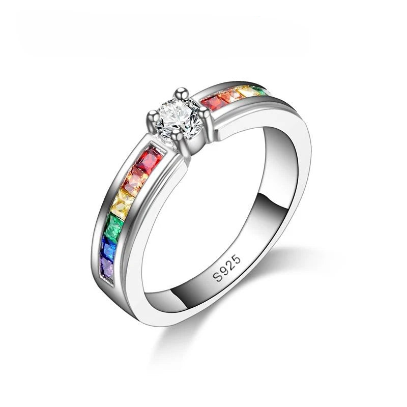 Rainbow Cubic Zircon Rings for Women Wedding Engagement Jewelry US Sizes 6-10