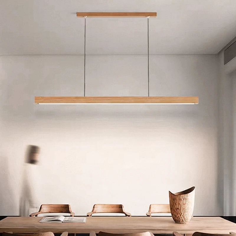 Nordic Pendant Light Wood Long Strip Chandelier for Living & Dining Room Lighting