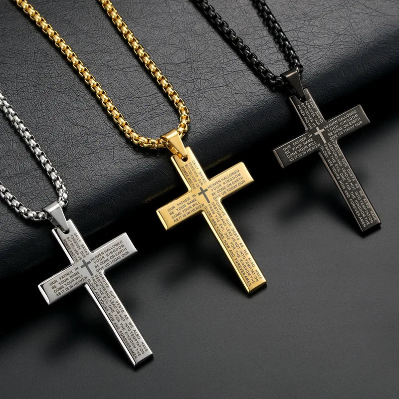 Cross Chain Pendant Necklace for Men Women Metal Geometric Punk Gothic Jewelry