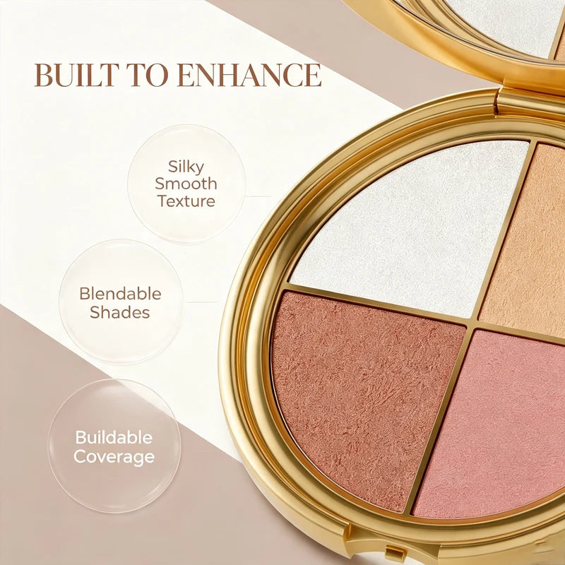 2-in-1 Highlighting Eye & Cheek Palette - Soft Shimmery Tones, Blendable Makeup Kit