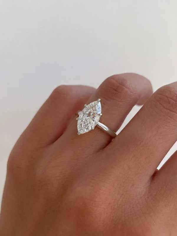 Sterling Silver Marquise Zircon Ring for Women - Engagement & Party Jewelry