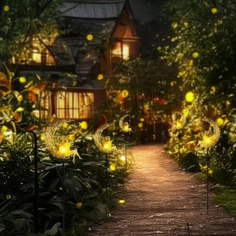 Solar Fairy Moon Garden Statues Outdoor Decor Light Stake for Patio Yard