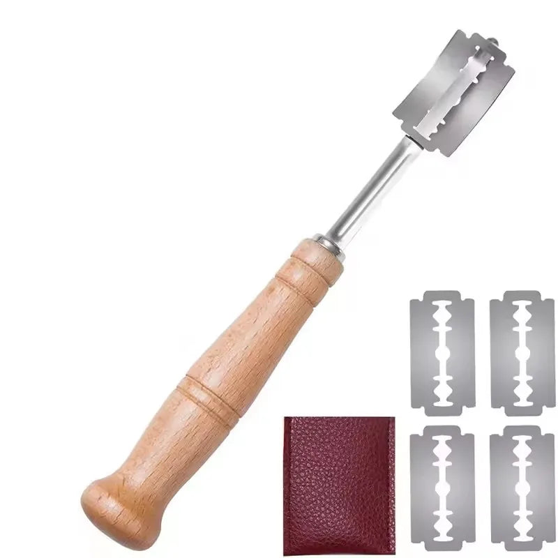 Wooden Handle Curved Bread Slicer Stainless Steel Bread Shaping Knife