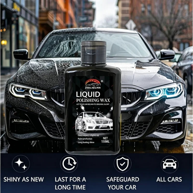 150ml Car Liquid Polishing Wax with Microfiber Towel - Long Lasting Paint Shine