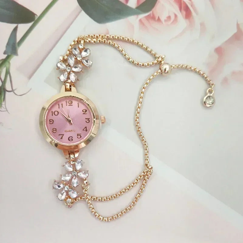 Women Quartz Watch with Strass Dial and Bracelet - Multiple Colors